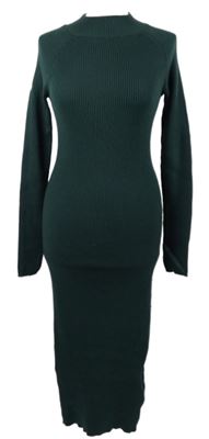 Dámské tmavozelené žebrované pletené midi šaty se stojáčkem Reserved 