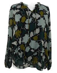 Dámská zeleno-olivovo-šedá vzorovaná šifonová halenka 
