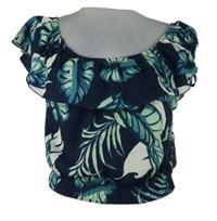 Dámská tmavomodro-modrá květovaná crop halenka s odhalenými rameny Page One 