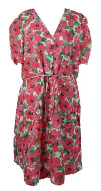 Dámské růžové květované košilové šaty s provázkem v pase F&F