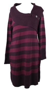 Dámské fialovo-purpurové pruhované svetrové šaty s límcem Rainbow 