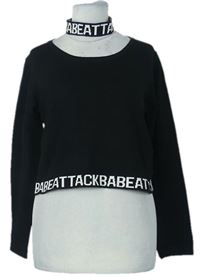 Dámský černý crop svetr s nápisy a chokerem H&M
