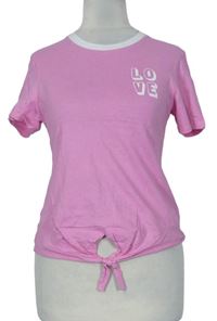 Dámské růžové tričko s nápisem a uzlem zn. Primark 