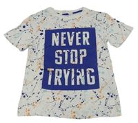 Bílo-modré tričko s flíčky a nápisem H&M
