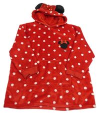 Červená puntíkatá chlupatá oversize mikina s Minnie a kapucí Disney vel.128-146