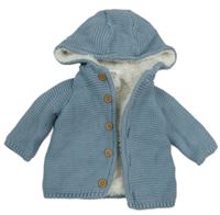 Modrý zateplený propínací svetr s kapucí F&F