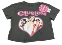 Nové - Šedé crop tričko s obrázkem 