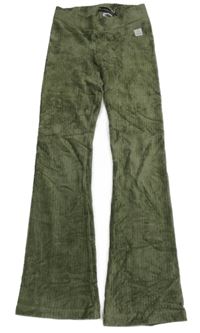 Khaki žebrované sametové flare legíny 