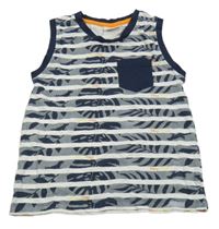 Tmavomodro-bílé pruhované tílko s kapsou a listy kids