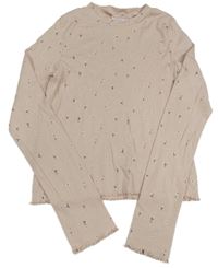 Pudrové crop triko s kytičkami H&M