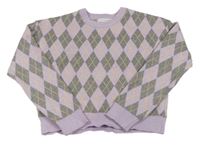 Lila-šedý károvaný crop svetr Primark