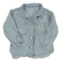 Světlemodrá lehká riflová bunda s kytičkami 