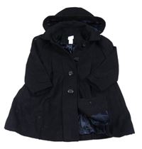 Tmavomodrý flaušový podšitý kabát s kapucí Monsoon