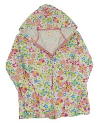 Bílo-růžovo-modrá květovaná propínací mikina s kapucí Sfera