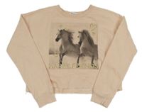 Světlerůžová crop mikina s koňmi H&M