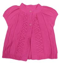 Fuchsiová žebrovaná pletená propínací vesta se vzorem