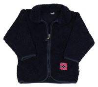 Tmavomodrá huňatá bunda s nášivkou a límečkem 