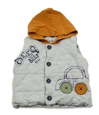 Šedá tepláková zateplená vesta s autem a kapucí Hippil