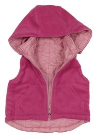 Růžová fleecovo/šusťáková oboustranná vesta s kapucí