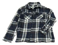 Tmavomodro-bílo-okrová kostkovaná košilová bunda Yigga