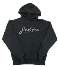 Černá mikina s nápisem a kapucí J´adore