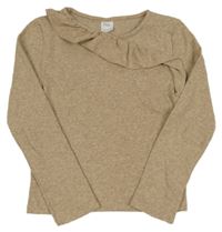 Světlehnědé melírované pletené triko s volánkem Zara