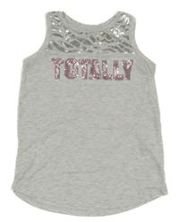 Světlešedý top s nápisem z flitrů H&M
