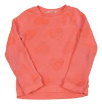 Neonově růžová chlupatá mikina se srdíčky H&M