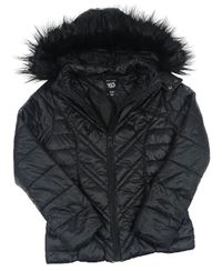 Černá šusťáková prošívaná zimní bunda s kapucí New Look