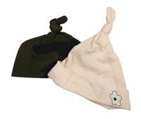 2x - Světlerůžová s kytičkou + army bavlněná čepice