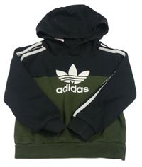 Olivovo-černá mikina s logem a kapucí Adidas