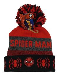 Nové - Šedo-červená čepice se Spider-manem a bambulí Marvel 