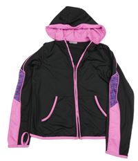 Černo-růžová sportovní propínací crop mikina s pruhy a kapucí Destination 