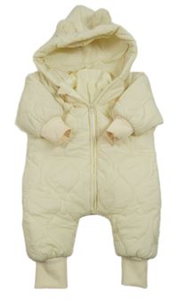 Smetanová šusťáková zimní kombinéza s kapucí 