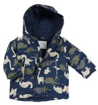 Tmavomodrá šusťáková zimní bunda s dinosaury a kapucí Primark