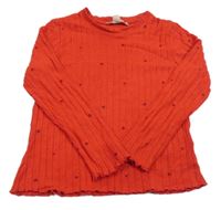 Červený žebrovaný svetr se srdíčky M&S