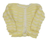 Žluto-bílý pruhovaný propínací svetr