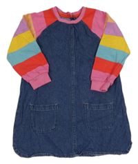 Tmavomodro-pruhované riflovo/teplákové šaty Next