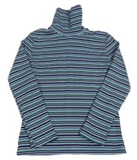 Světlemodré triko s barevnými proužky a rolákem