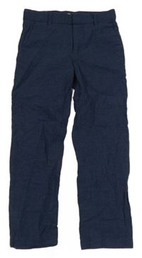 Tmavomodro-modré vzorované společenské lněné kalhoty H&M