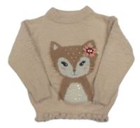 Starorůžový chlupatý svetr s liškou C&A