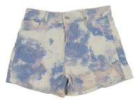 Modro-bílo-růžové batikované riflové kraťasy H&M