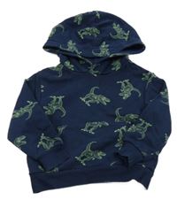 Tmavomodrá mikina s dinosaury a kapucí H&M