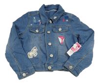 Nové - Modrá riflová crop bunda s jednorožcem Nutmeg