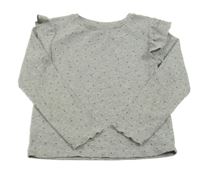 Šedé žebrované triko s puntíky a volánky Primark