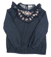 Tmavomodrá mikina s kytičkami a volánky LC Waikiki