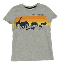 Šedé melírované tričko se zvířátky Kids