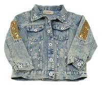 Světlemodrá riflová bunda s prošoupáním a korálky Peacolate