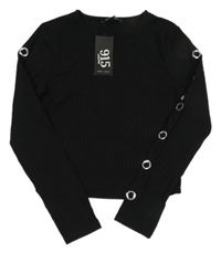 Nové - Černé žebrované crop triko se cvočky New Look