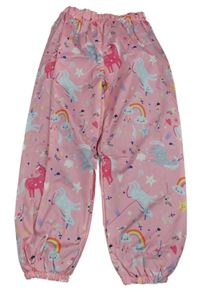 Světlerůžové šusťákové podšité cuff kalhoty s jednorožci 